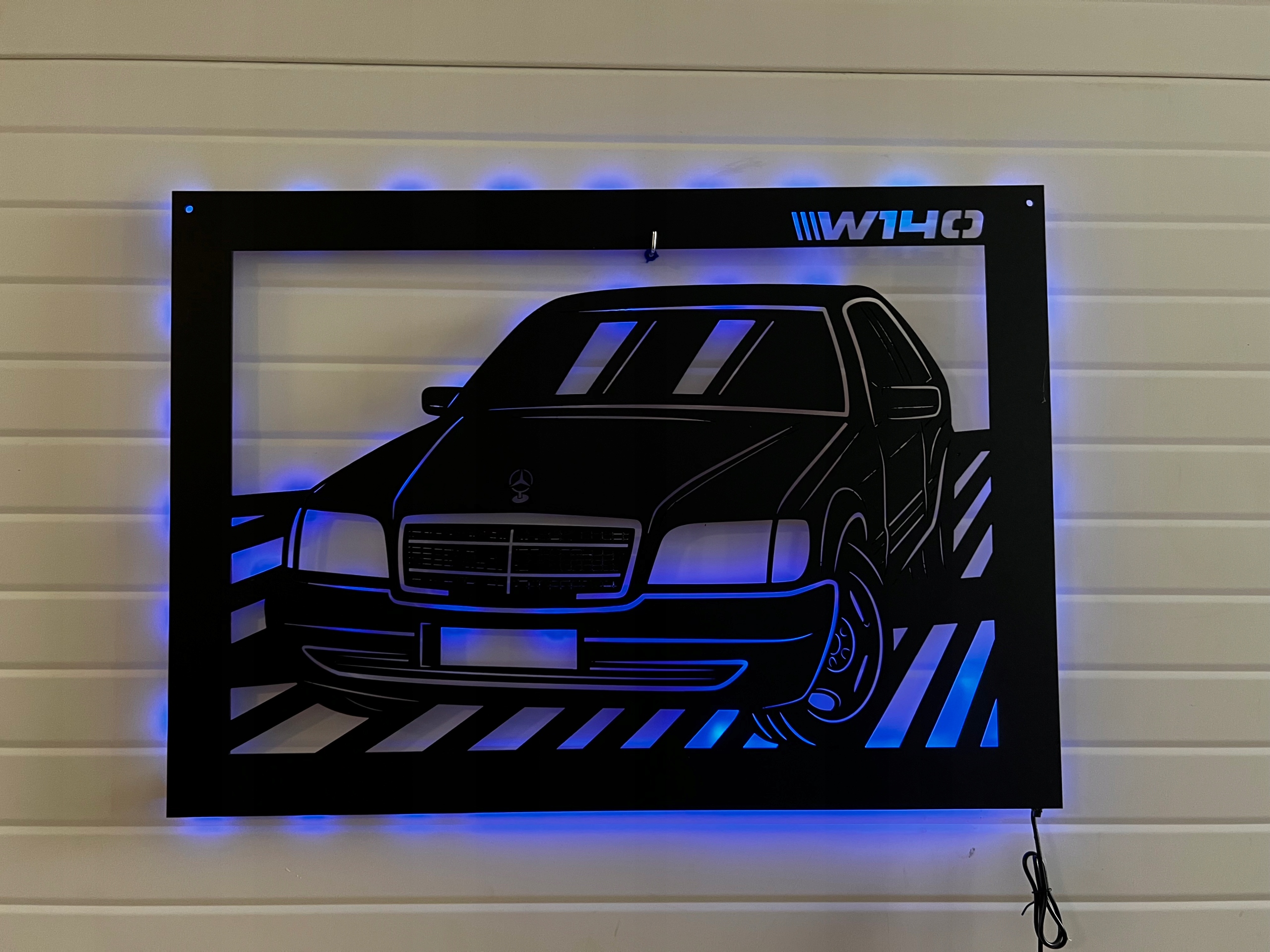 Drevený obraz Mercedes W140 Led Nástenná Dekorácia 3D obraz