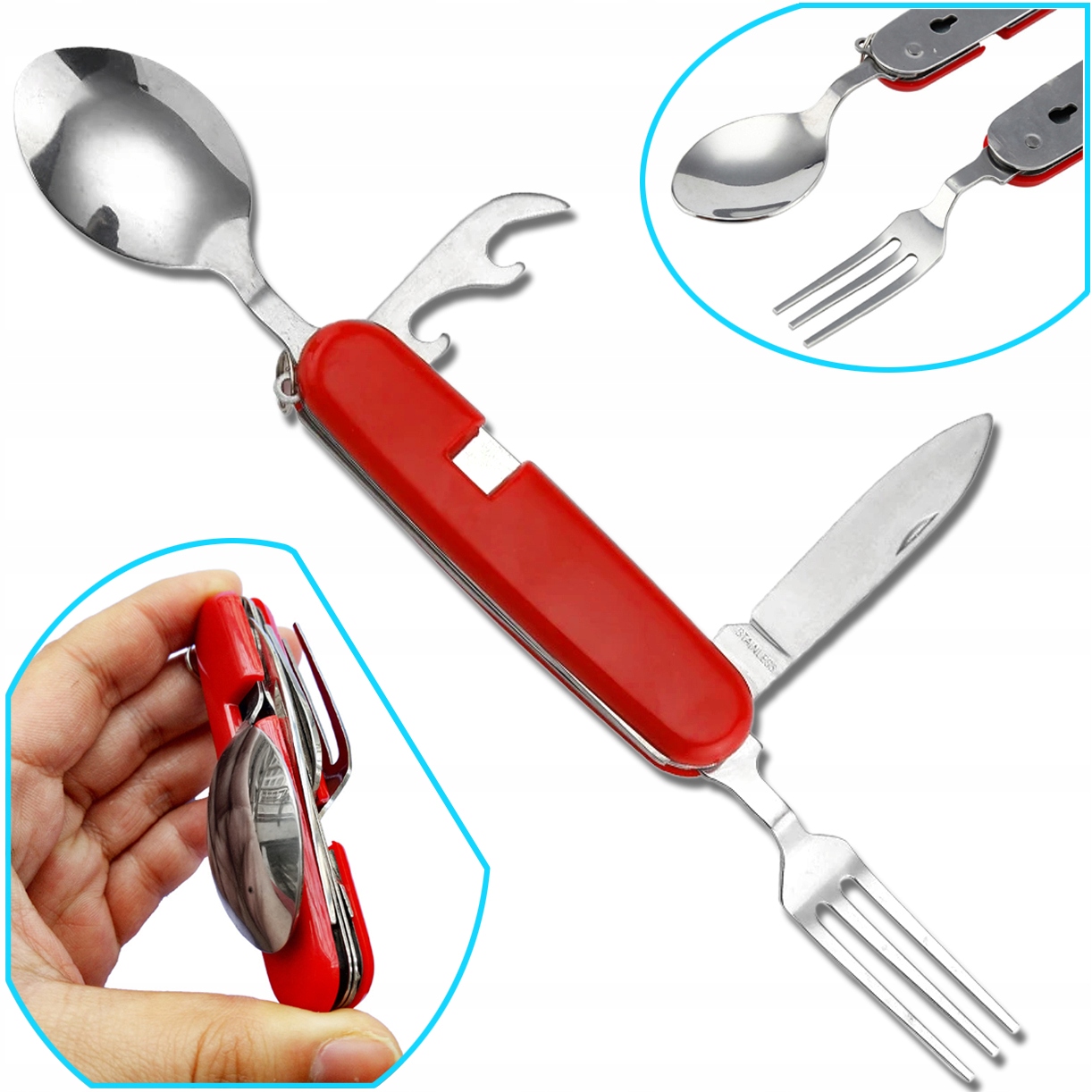 

Scyzoryk Niezbędnik Łyżka Widelec Nóż Sztućce 4w1