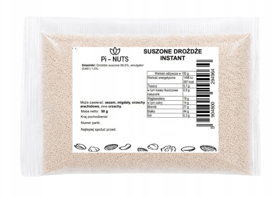 DROŻDŻE INSTANT SUCHE DO WYPIEKÓW I CIAST 50g PI-NUTS