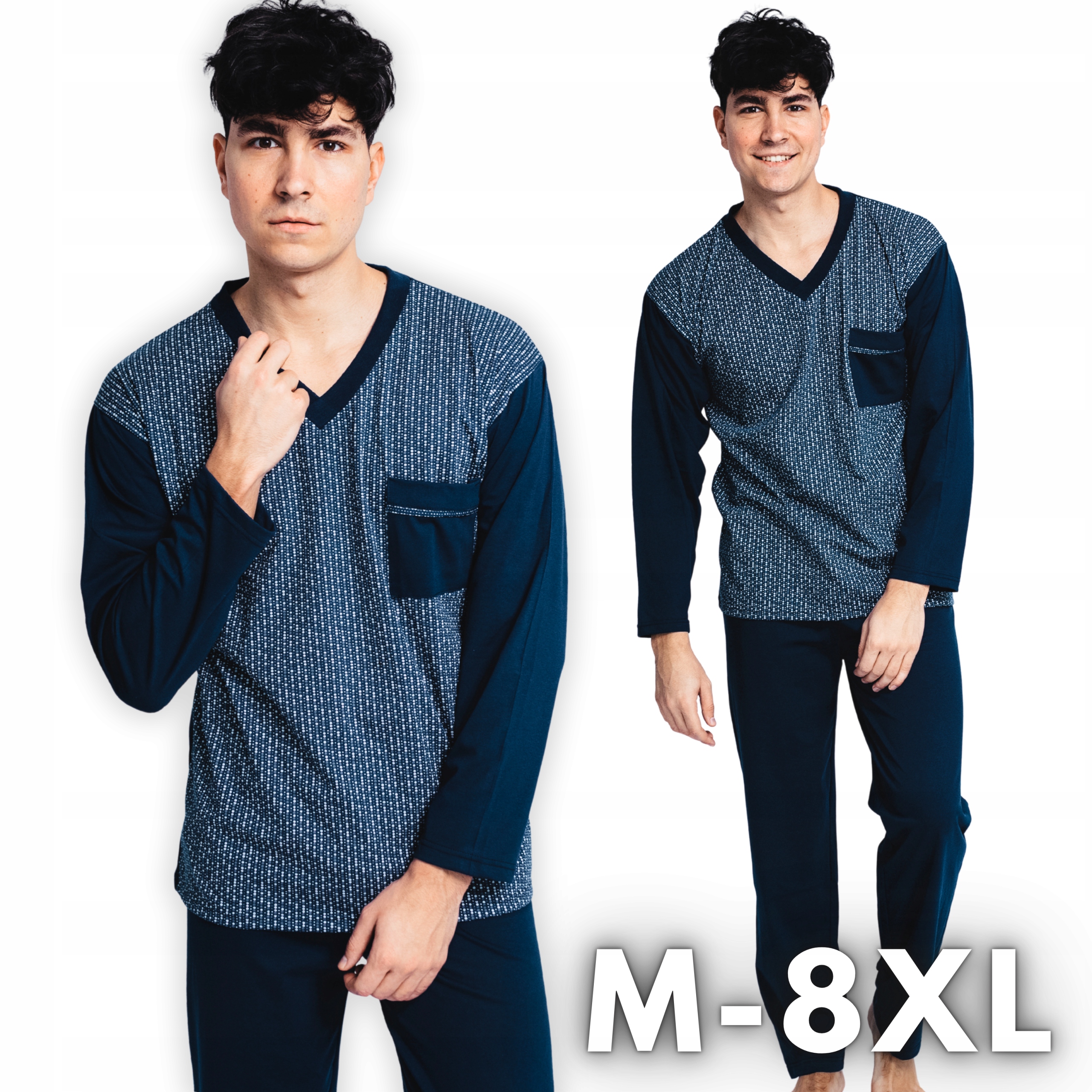 Pánské bavlněné dlouhé Elegantní pyžamo Pánský komplet na spaní 3XL