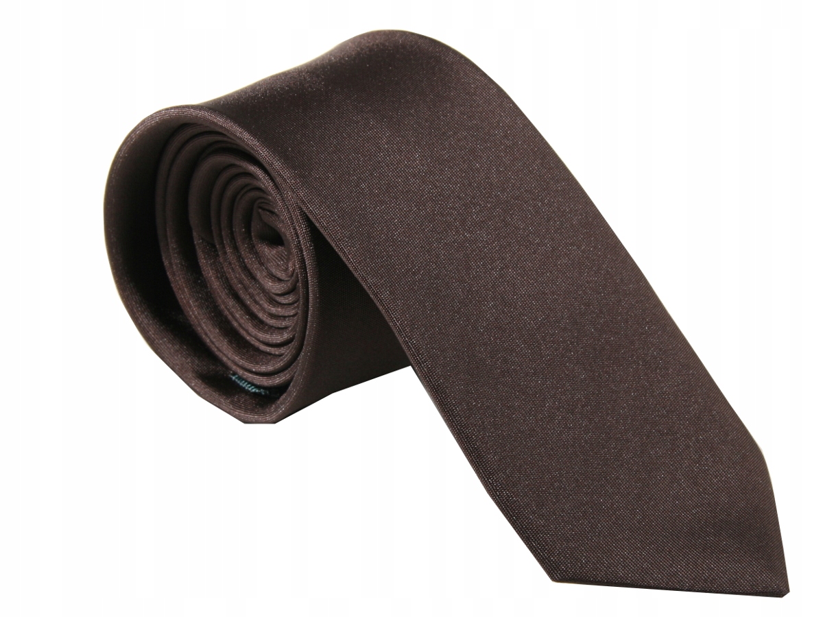 KRAWAT GŁADKI ŻAKARD BRĄZOWY