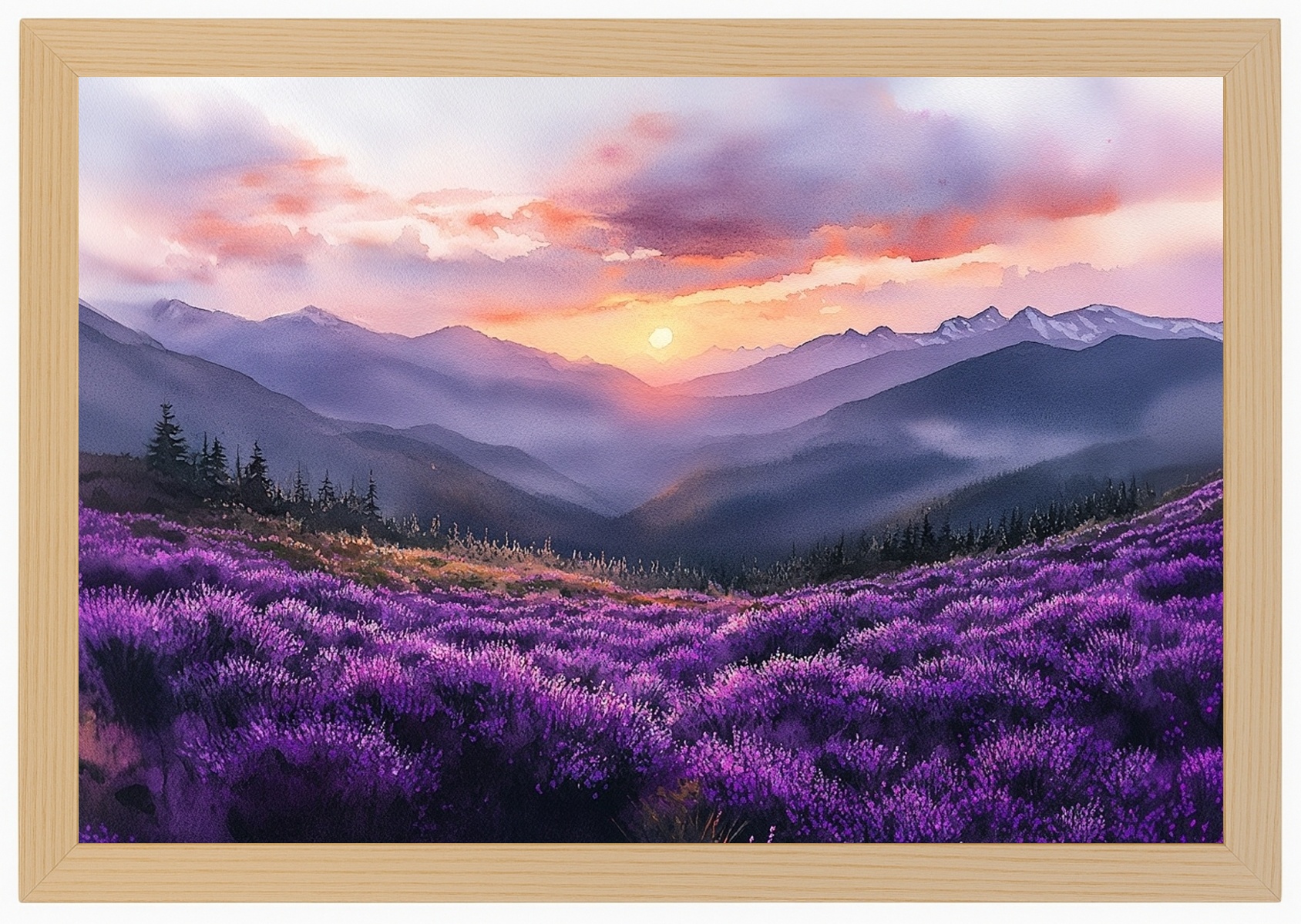 Plakát Na Plakát Dřevěný, Rámeček , Hory, Panorama, Květiny, Vřes 60x40