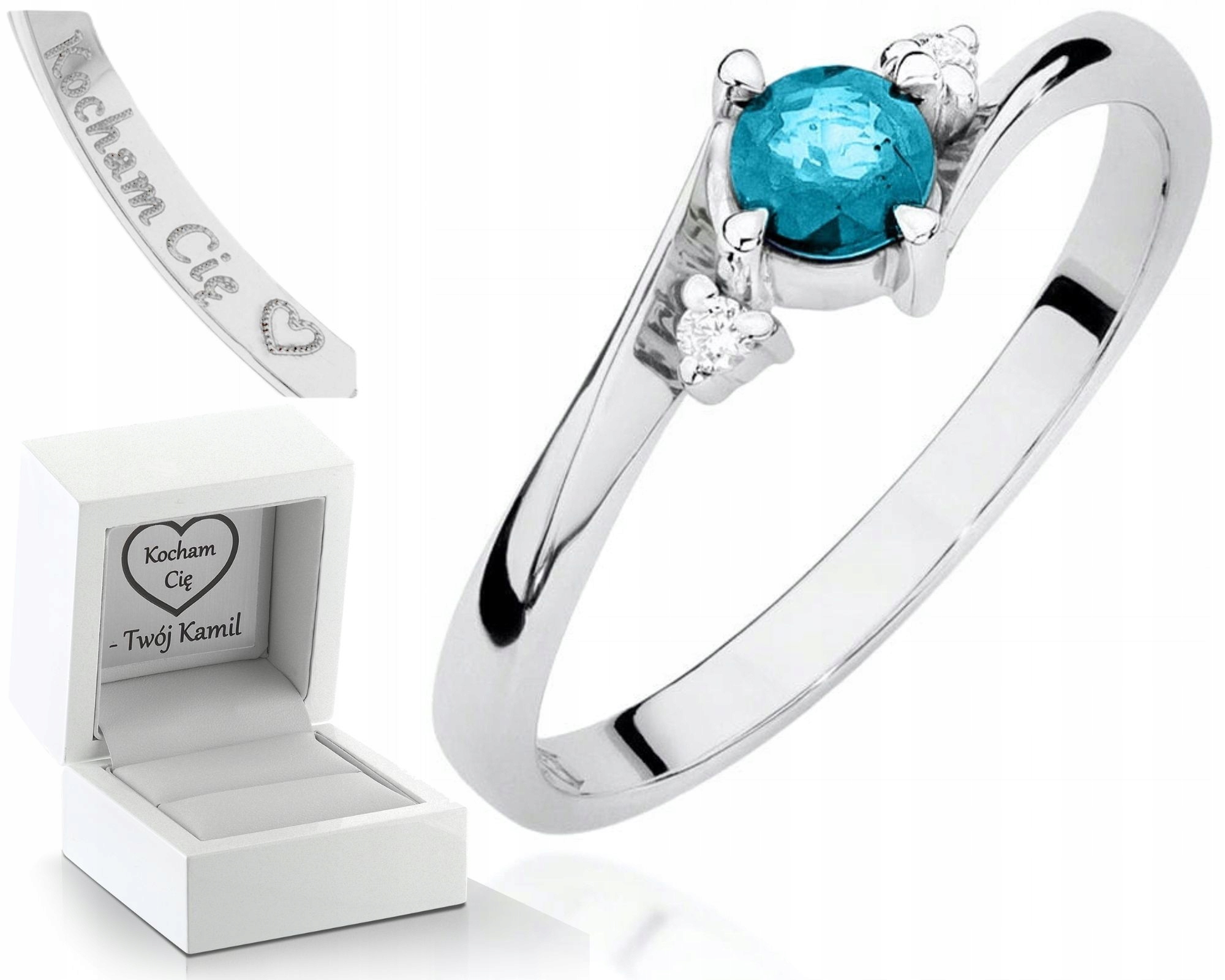 Bílé Zlato Prstýnek Topaz Brilianty 585 Gravírování