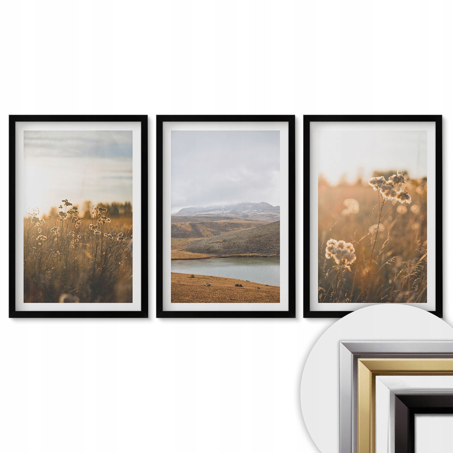 Triptych Sada 3 obrazov Elegantná Dekorácia Krajiny lúky hory jazero