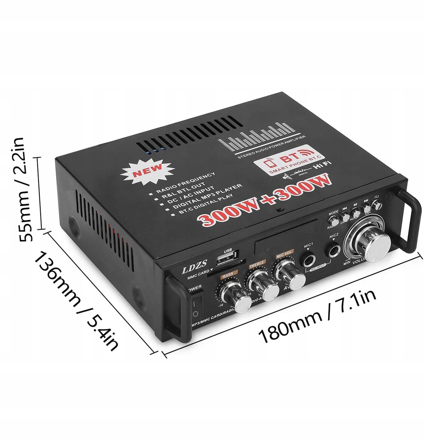 AMPLITUNER WZMACNIACZ HIFI STEREO BLUETOOTH RADIO CYFROWY WZMACNIACZ MOCY Wysokość produktu 5.5 cm