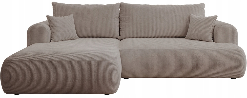 Rohová Sedací Souprava s funkcí spaní Ovo Cord s úložným prostorem, béžová, levý samet