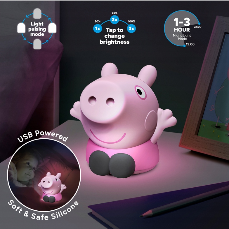 prasátko Peppa – Silikonová lampička „SquishyGlo“ s možností nabíjení 14 cm