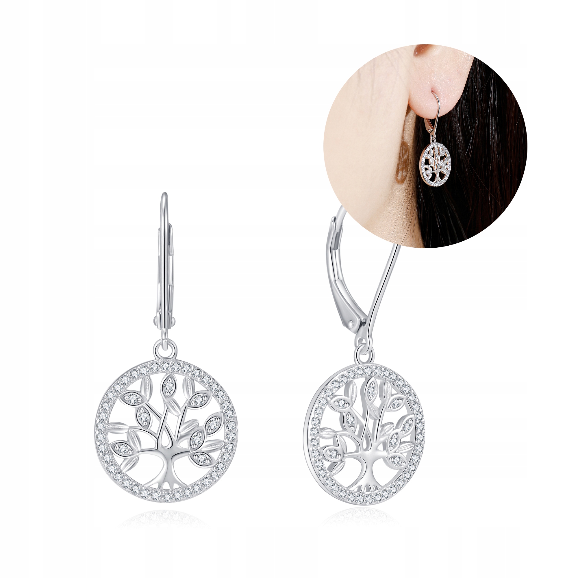 Srebrne Kolczyki Damskie Drzewko Rodowane Angielskie Srebro 925