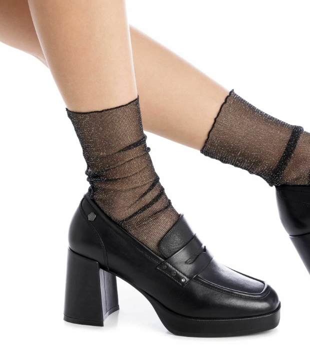 Carmela Lodičky na platformě na sloupku, kožené, černé, vel.