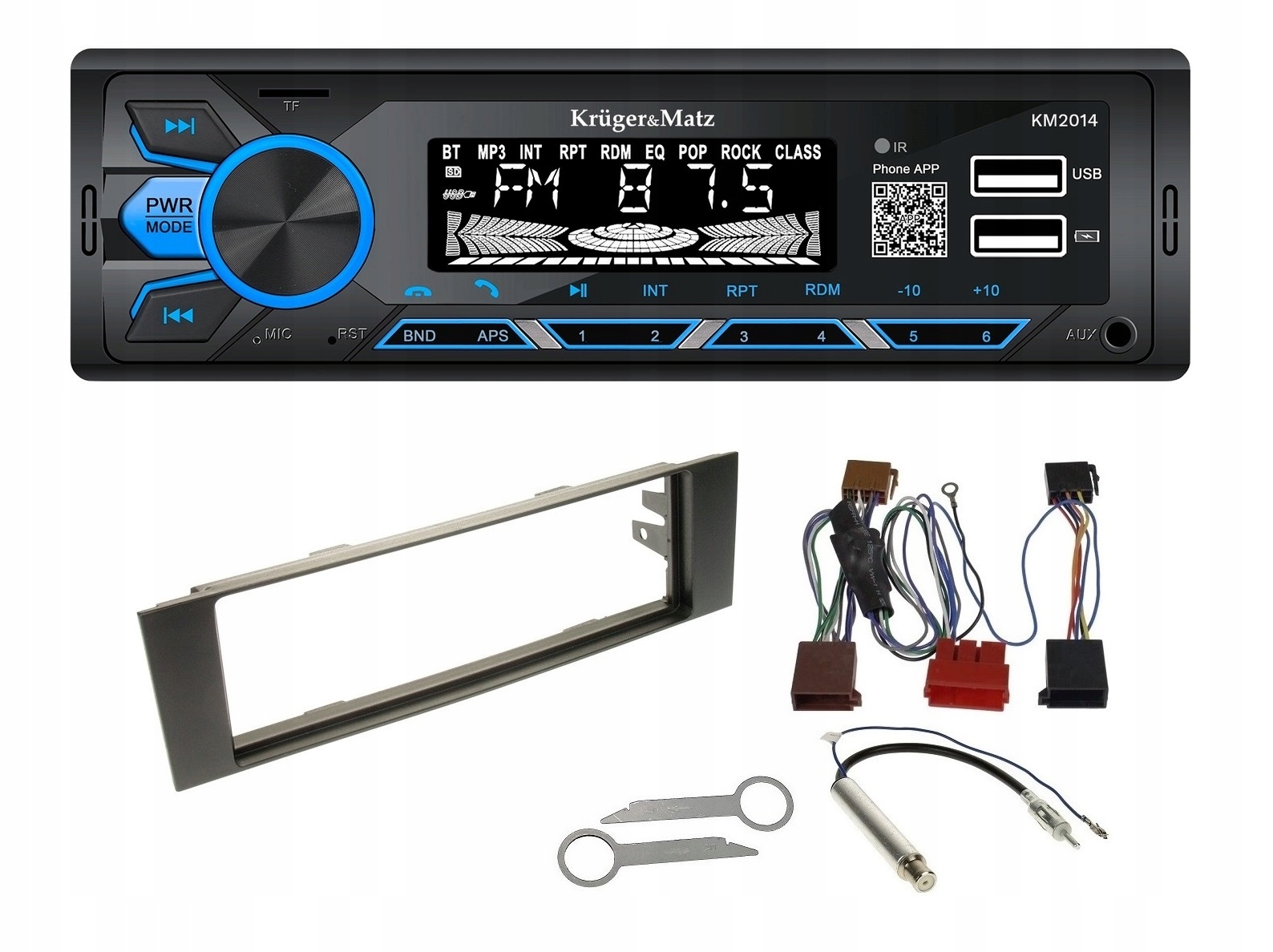 Bluetooth rádio Kruger&Matz KM2014 Rámeček adaptér Iso 1DIN Usb Audi A3 8P