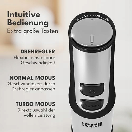 LEBENLANG Blender Ręczny 1200W Stalowy Z Kubkiem 800ml i Osłoną — miniatura 5