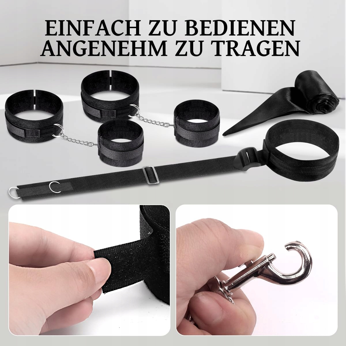 BDSM Zestaw Bondage Dla Par Z Kajdankami I Opaską Na Oczy — miniatura 5