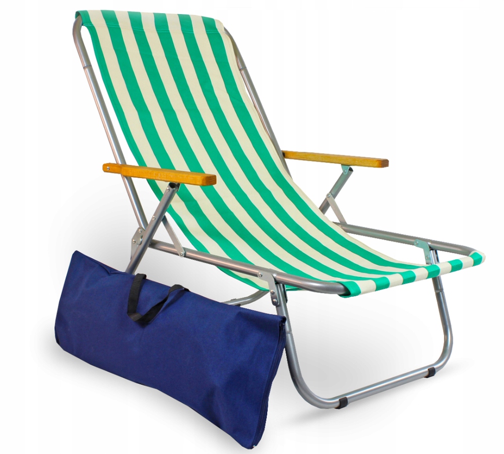 Leżak Na Plażę Składany Do Torby Alu lekki wytrzymały do 150 Kg, Pasy Ziel