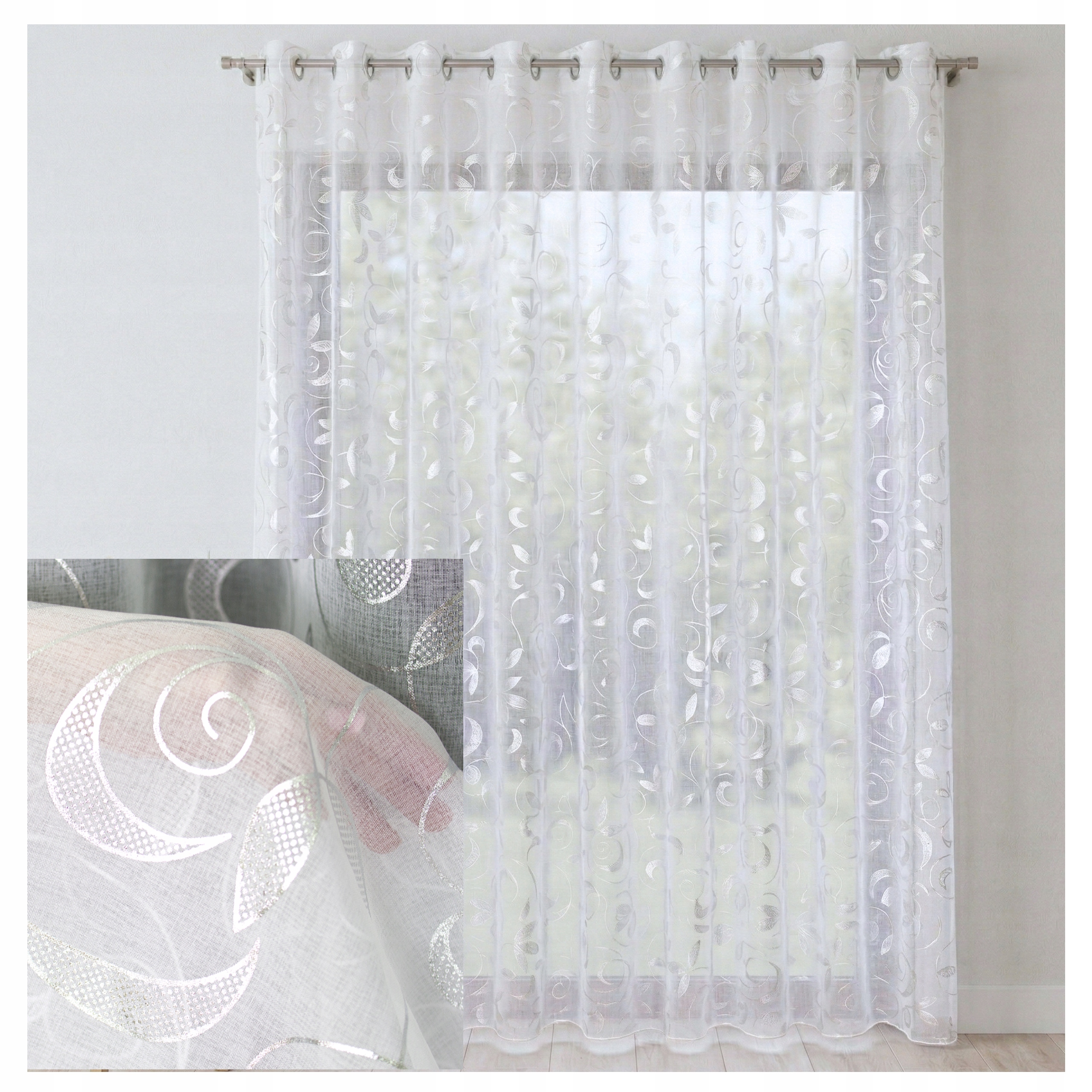 Hotová Záclona Etaminová Olovanka Potisk Kolečka 400x200 cm Elsa