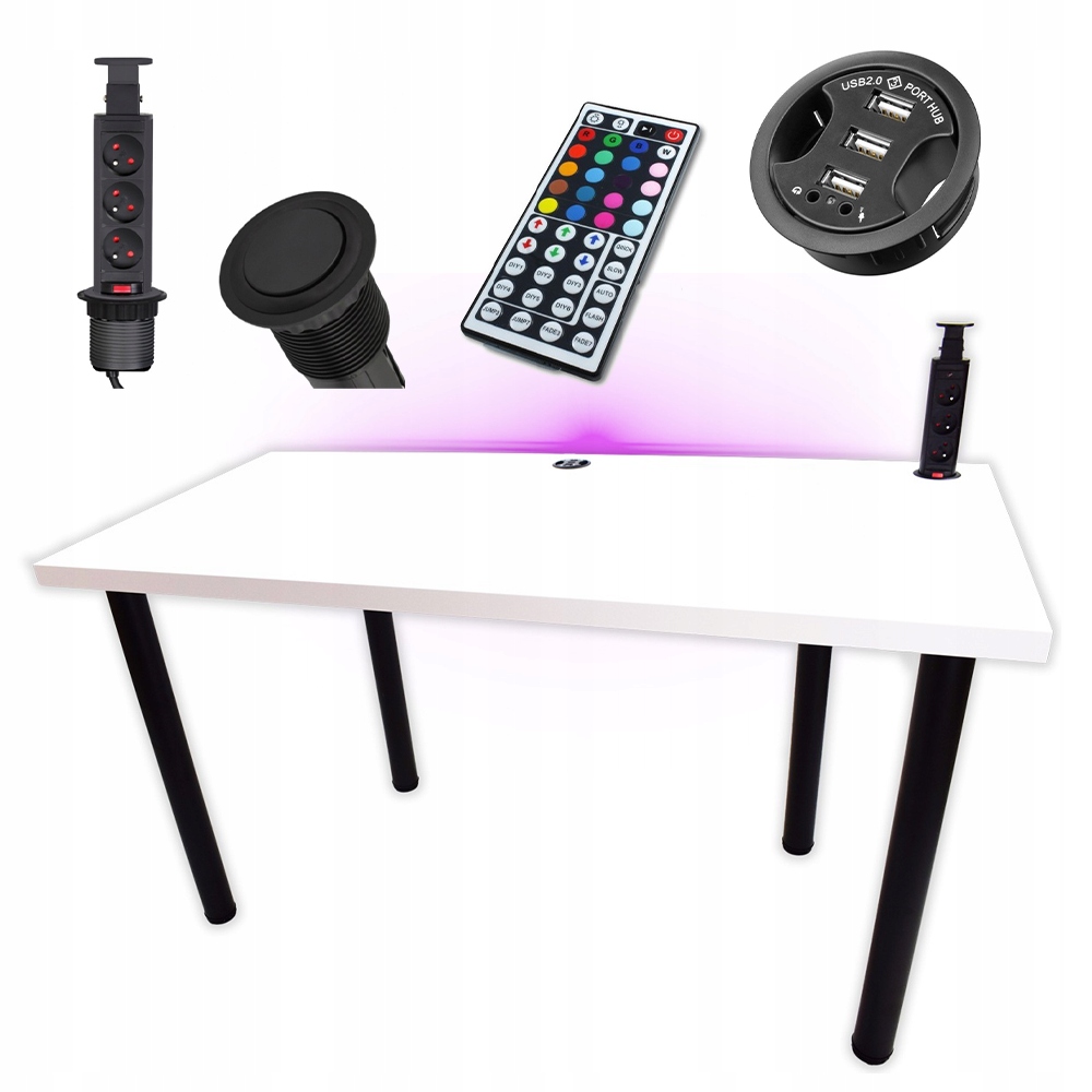 

Biurko Gamingowe Białe 160x80x36 Gniazdo Producent