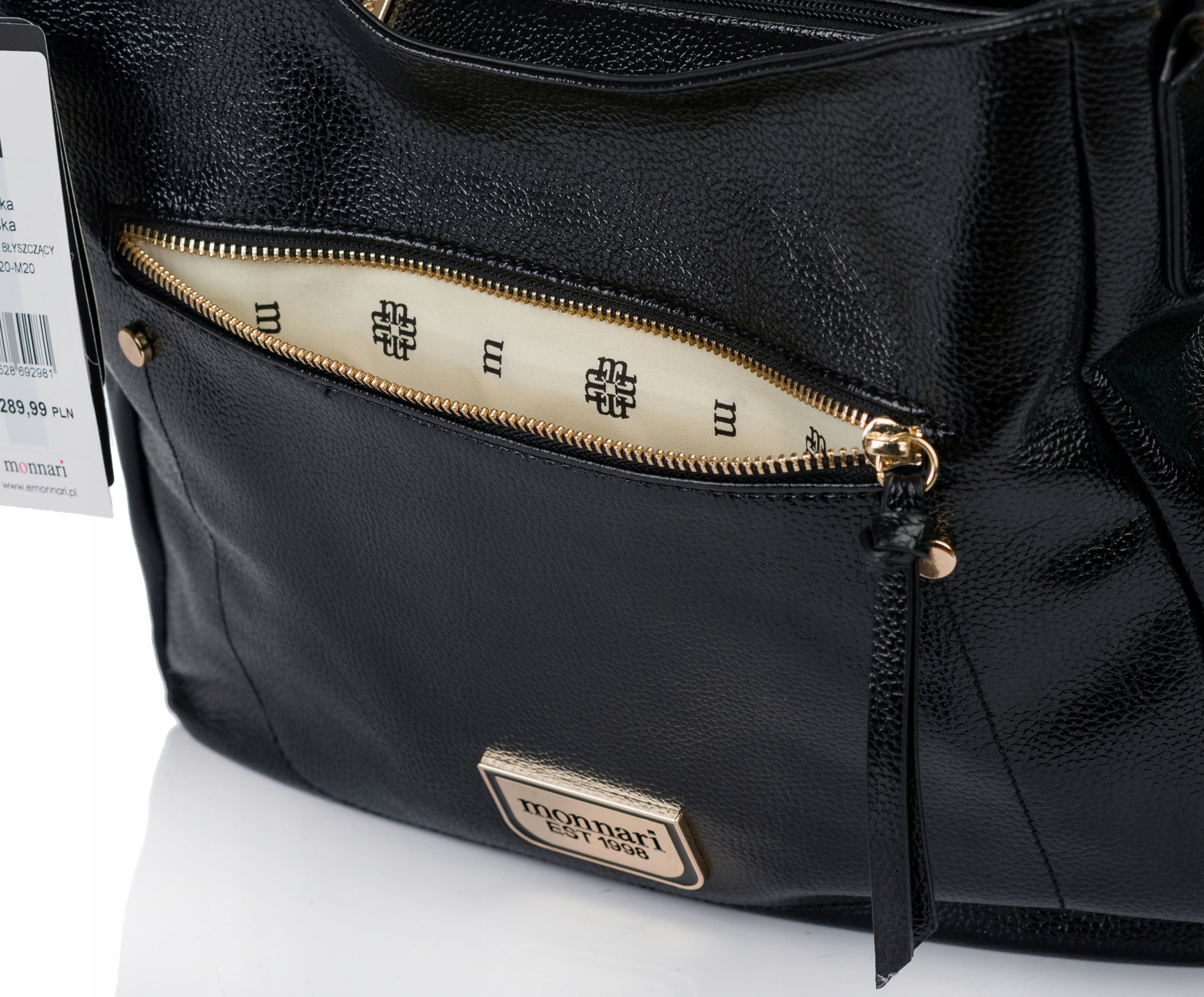 Torebka MONNARI SHOPPER Listonoszka Worek NA RAMIĘ Czarna PASEK Premium Kolor okuć złoty