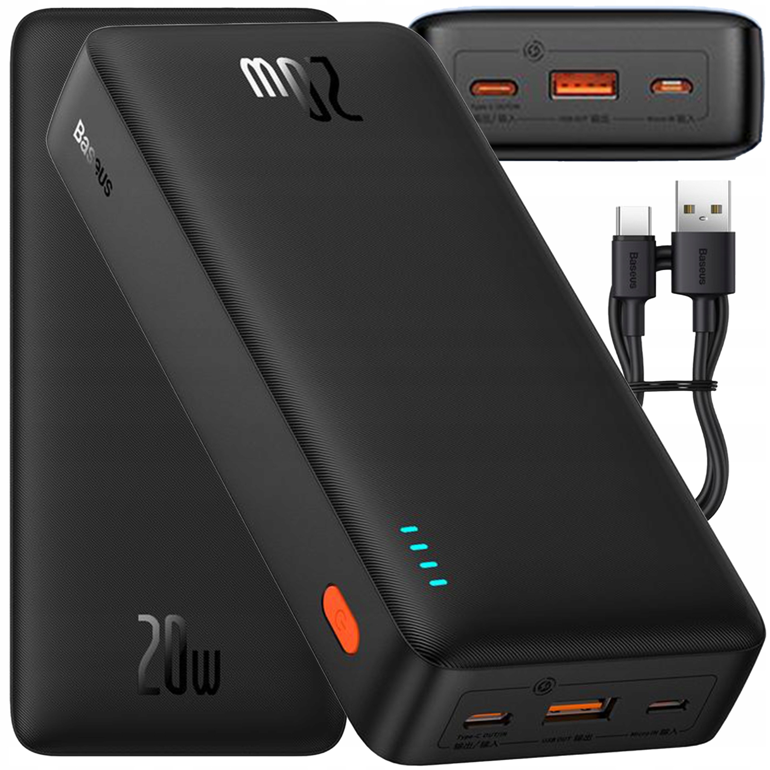 Power Bank 20000MAH 20W Z Szybkim Ładowaniem Usb-c Usb-a Z Kablem Czarny