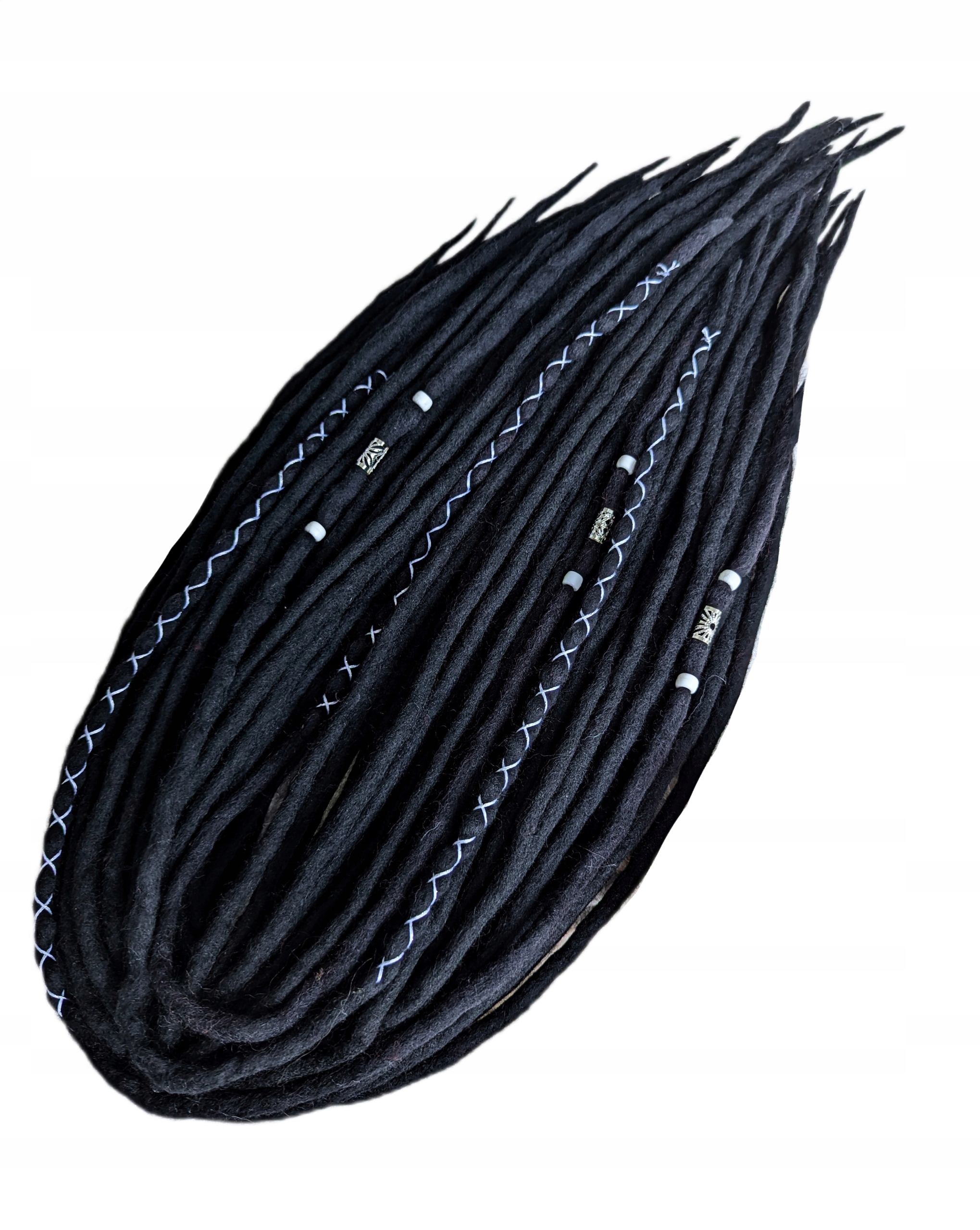 Vlněné pastelky Dredy, černé bílé a stříbrné, Stříbrná Noc, 10 kusů