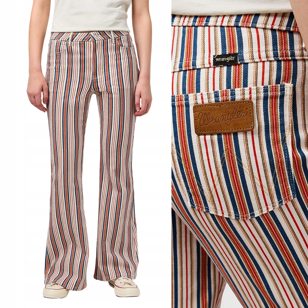 Wrangler Fierce Flare Stripe vysoké dámské zvonové kalhoty s proužky W28 L32