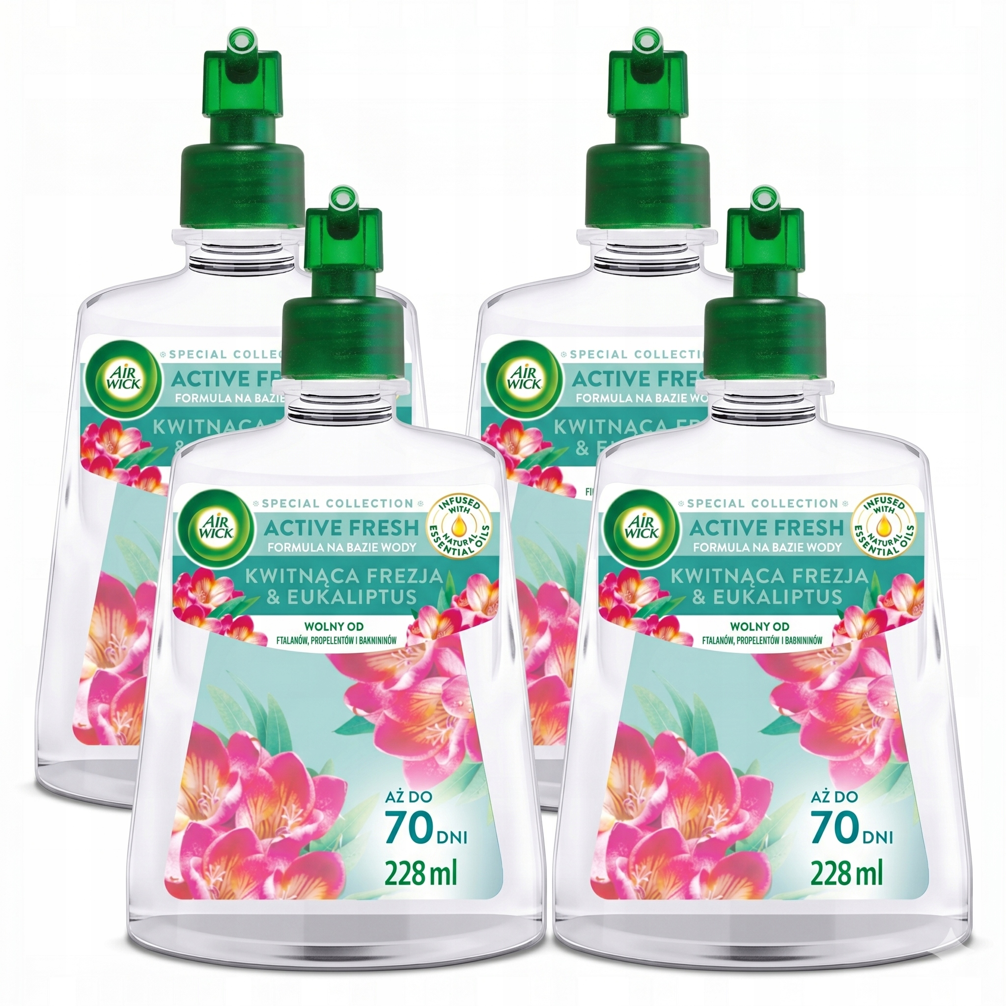Air Wick Náplň osvěžovače Active Fresh Kvetoucí frézie Eukalyptus 4 x 228 ml
