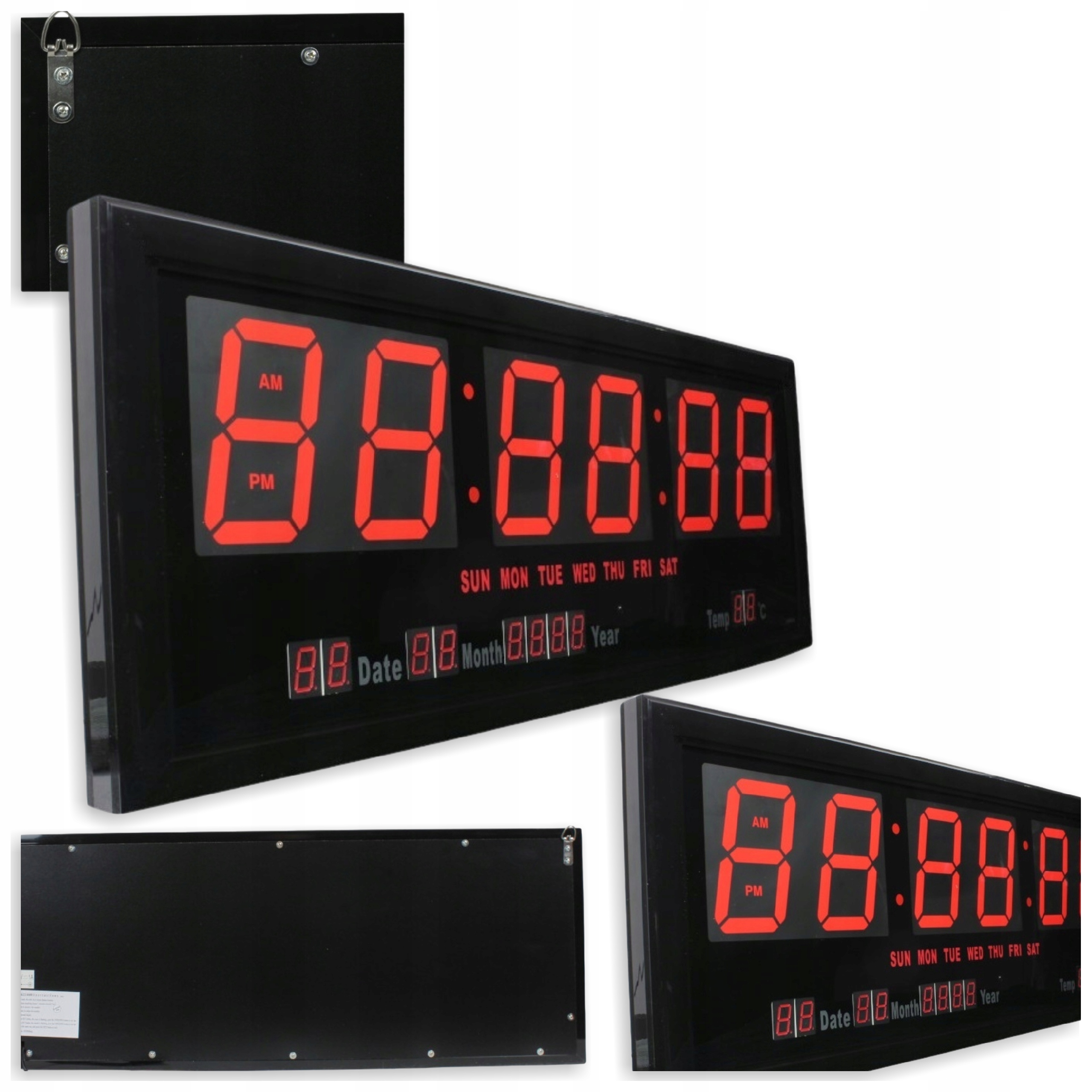 Zegar na Ścianę Cyfrowy Elektroniczny Duży Led Temperatura Data Pilot 68cm