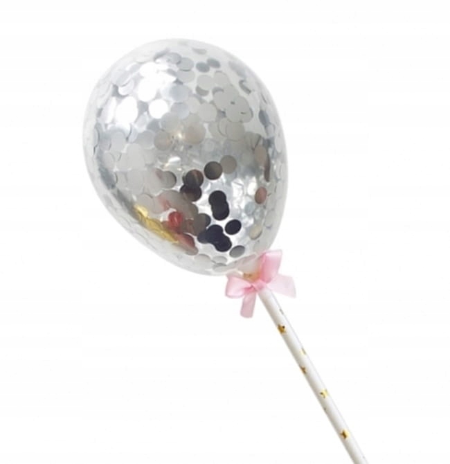 

Balon z confetti na tort Srebrny topper