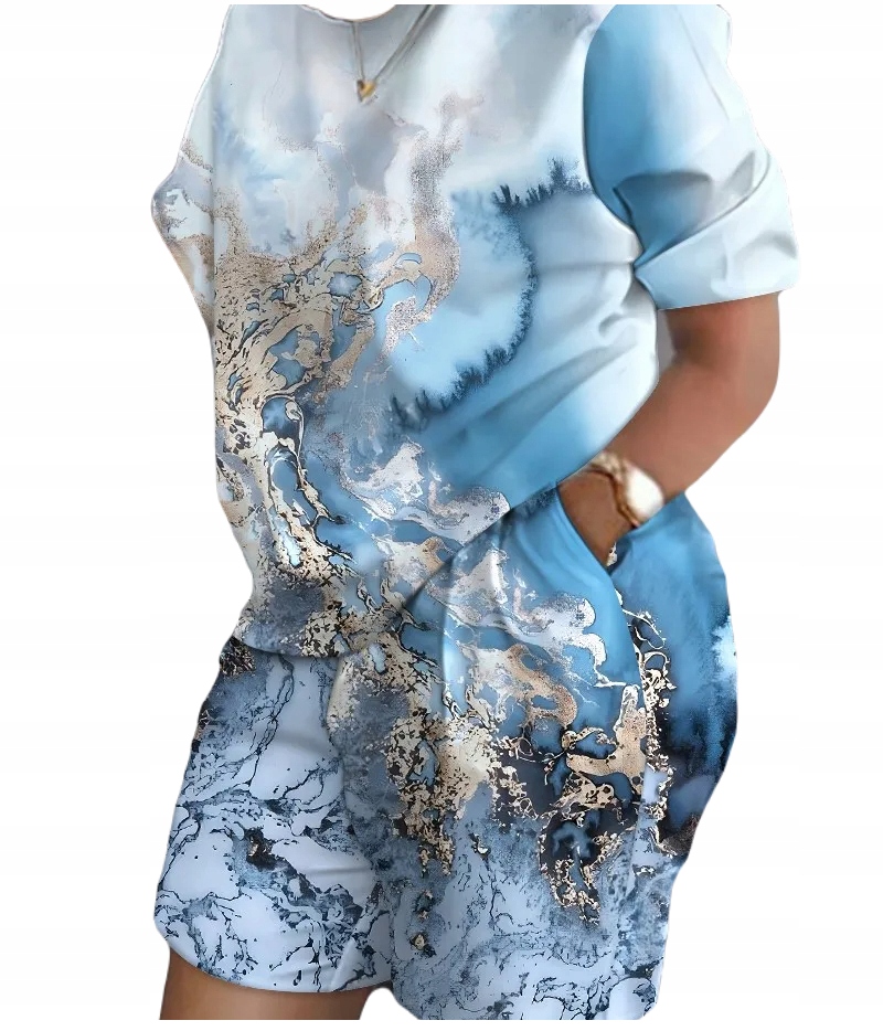 KOMPLET DAMSKI BLUZKA SPODENKI SHORTY WIOSNA LATO LUŹNA WYGODNA