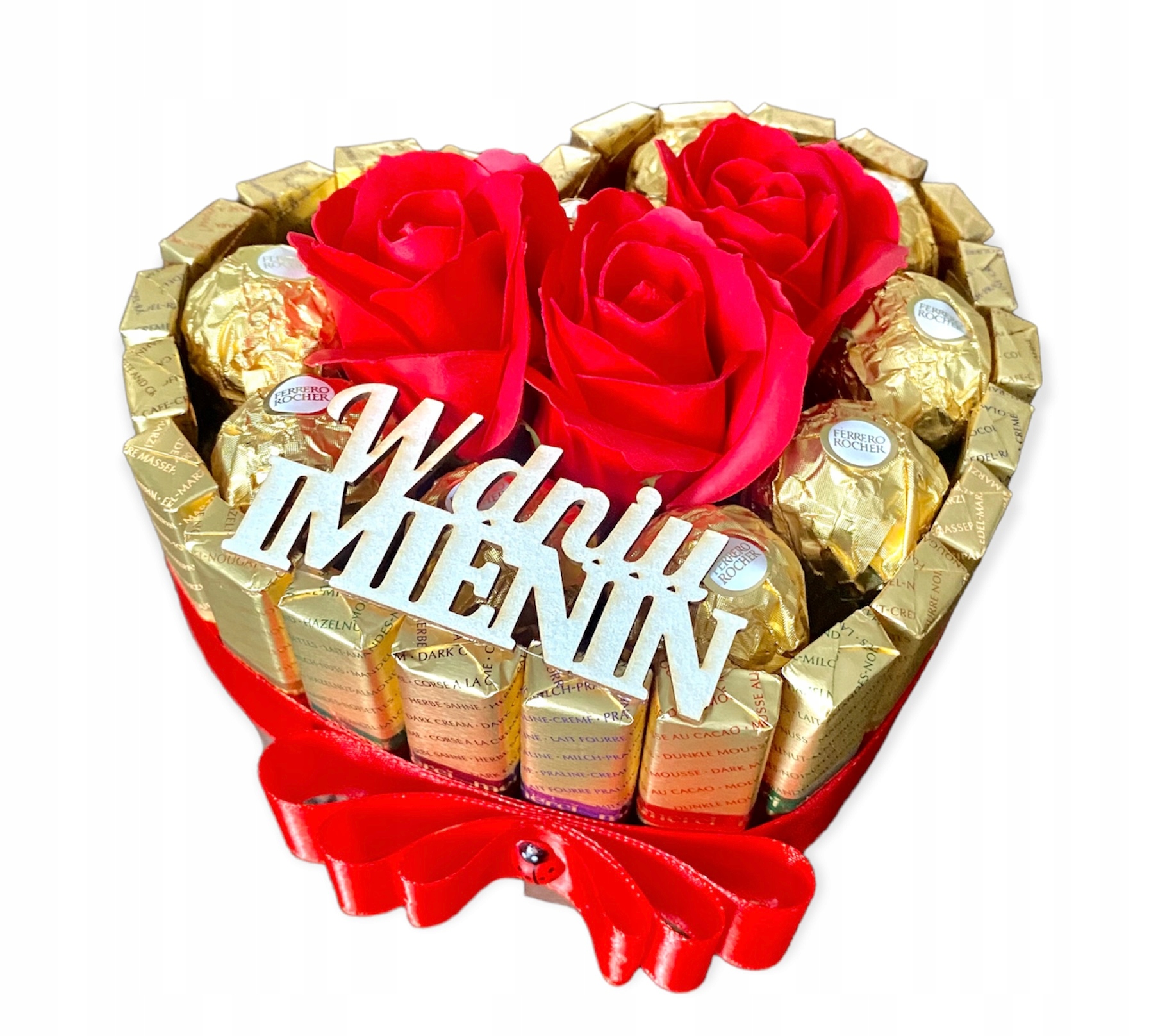 Tort serce z czekoladek Merci mix słodyczy na każdą okazję+ napis do wyboru