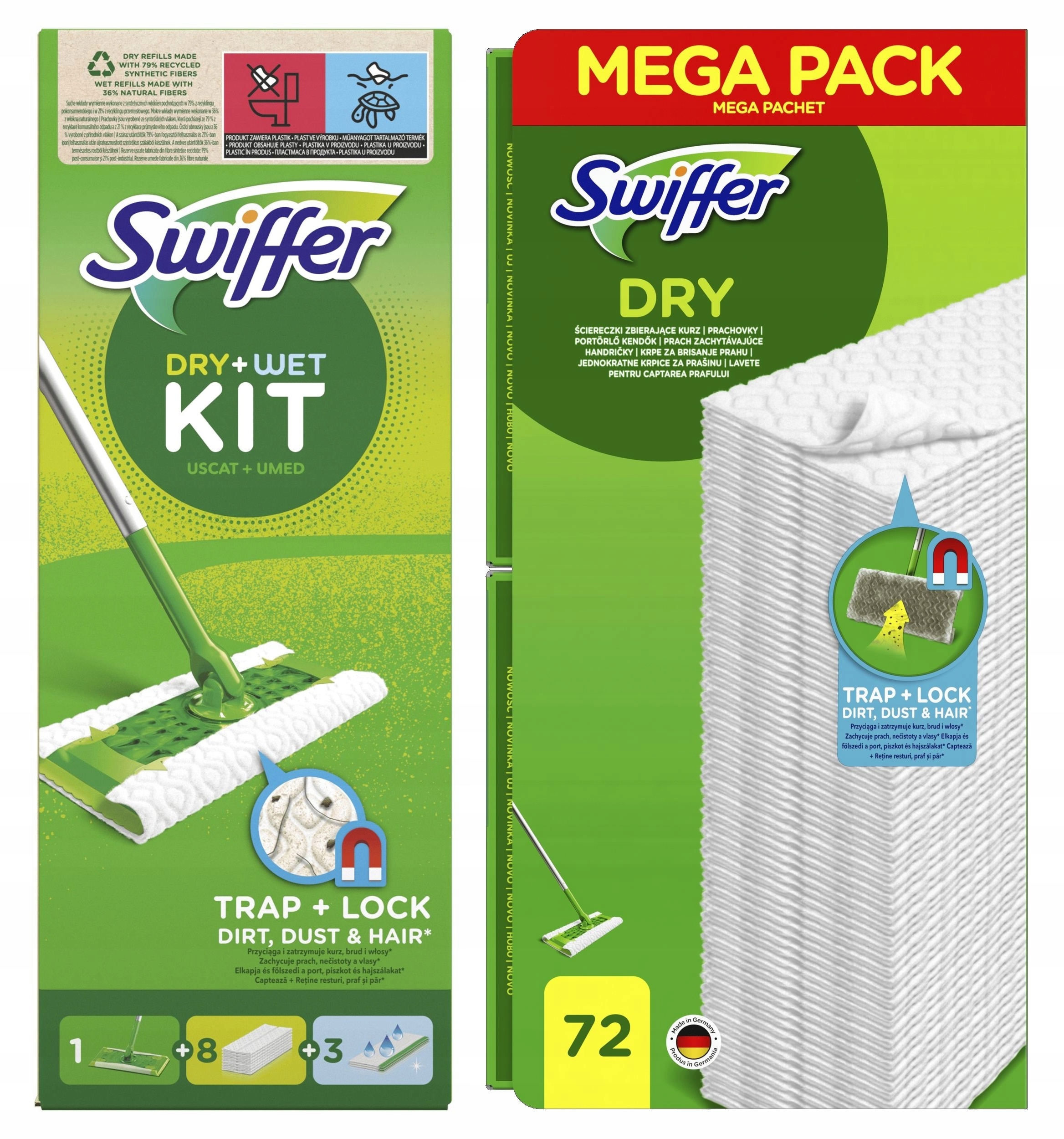 Swiffer Zestaw: 1 mop płaski 80 suchych 3 mokre ściereczki do mopa