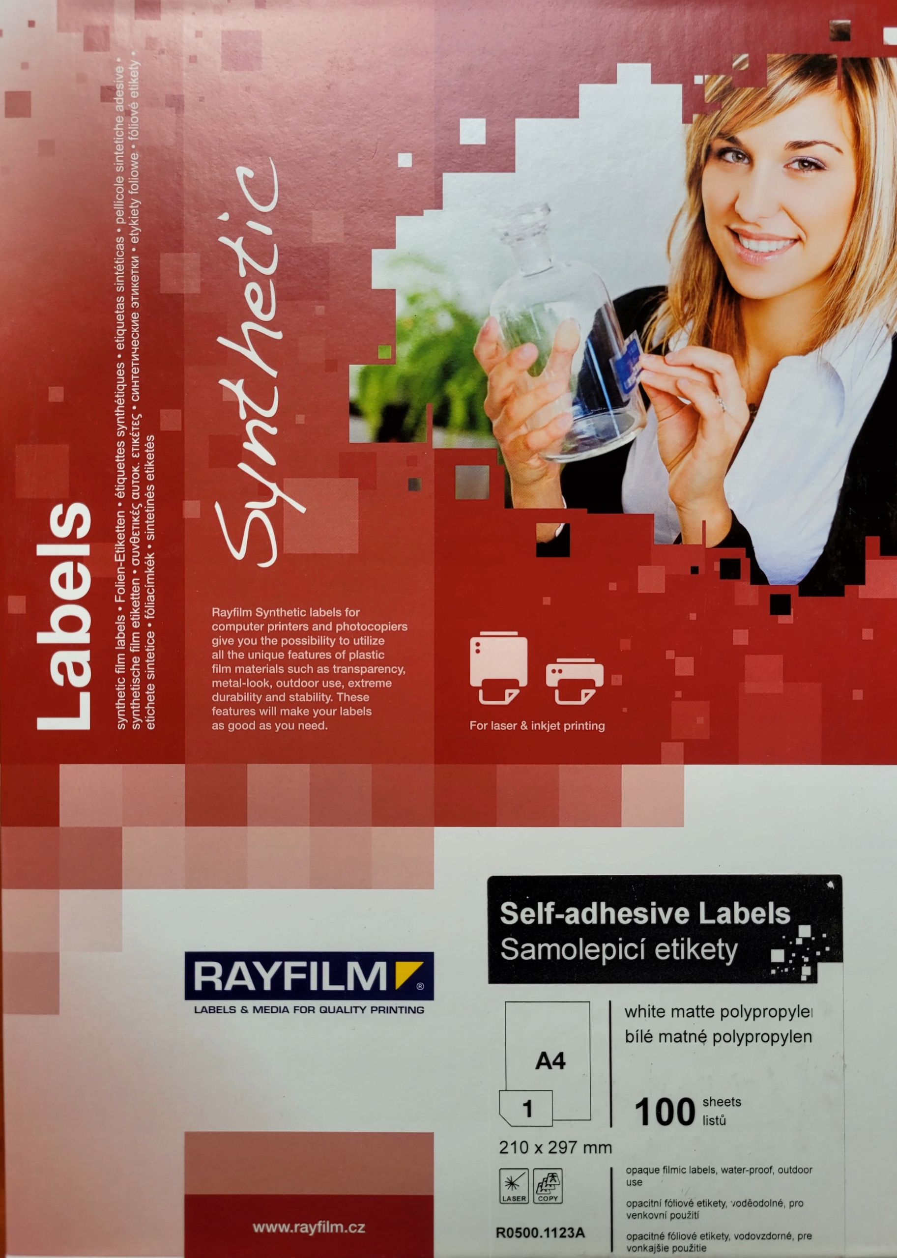 Folia samoprzylepna Rayfilm biała mat A4 Polipropylen druk laser 100ark