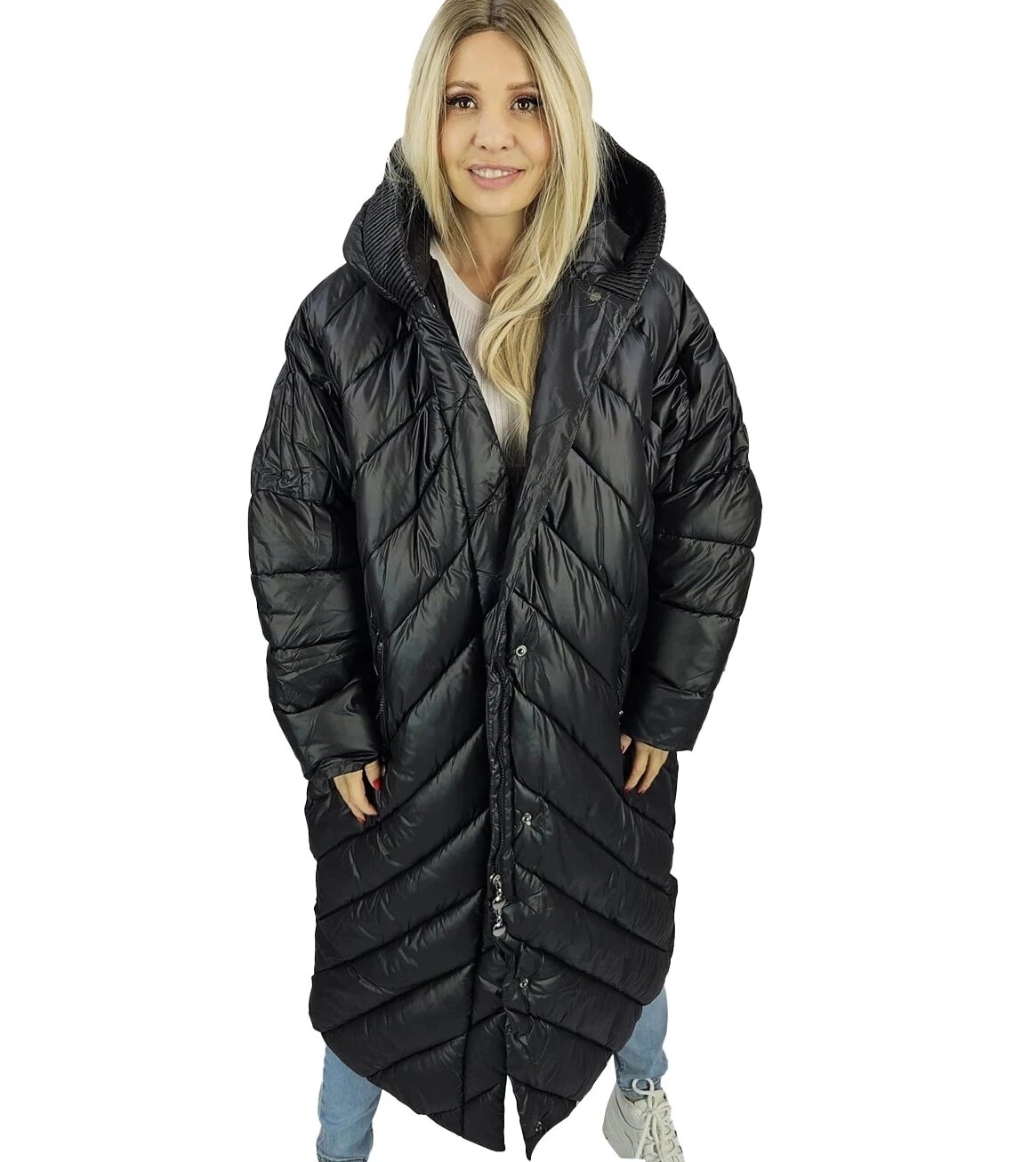 Dlouhá dámská bunda s šikmým prošíváním, teplá Lucy S