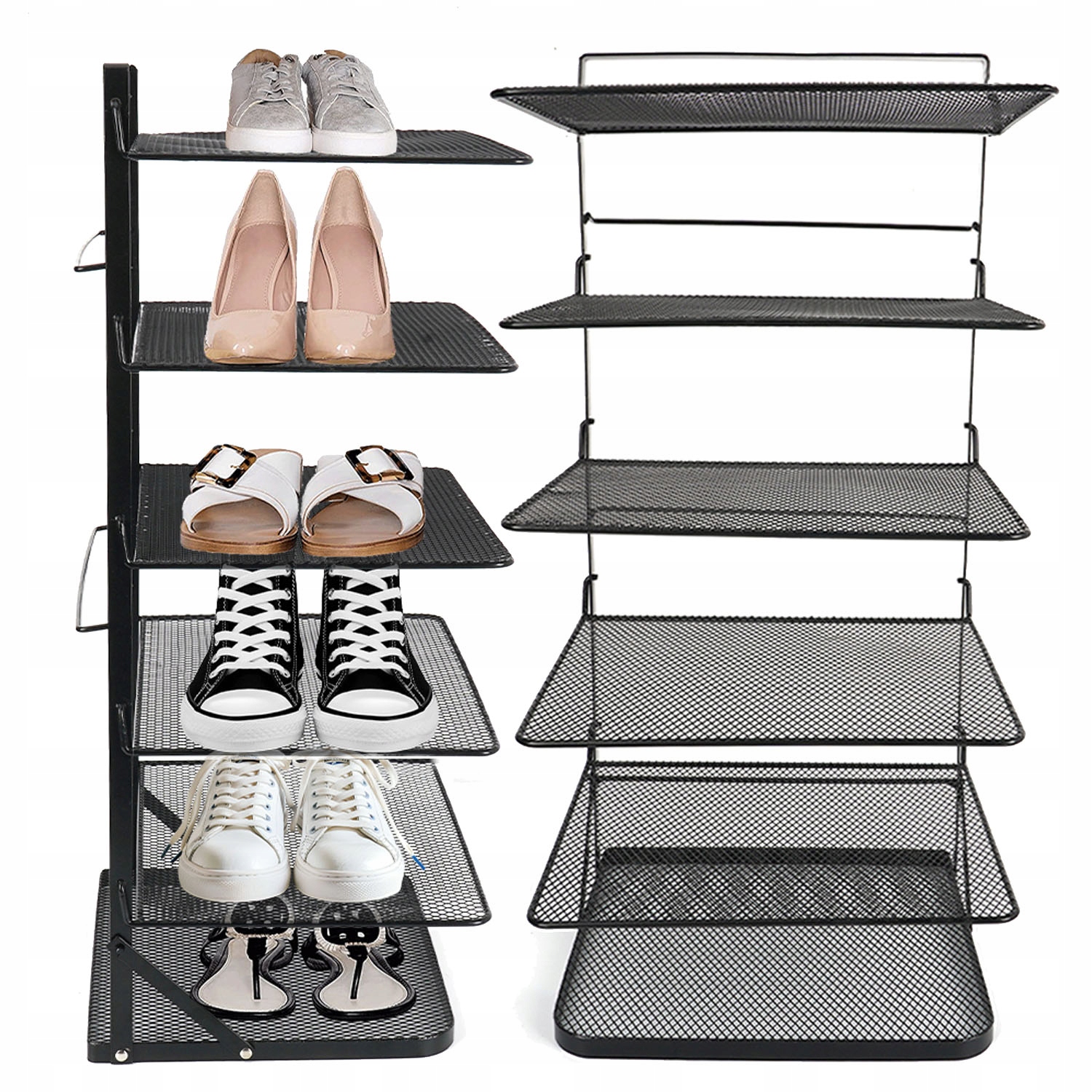 Police na boty 6-úrovňová skládací regál, multifunkční stojan, černá