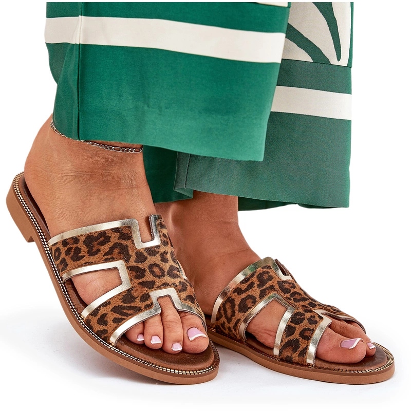 Nazouváky Dámské Přírodní Kůže Plochý Podpatek Panterka Zazoo 40383 Hnědé 36