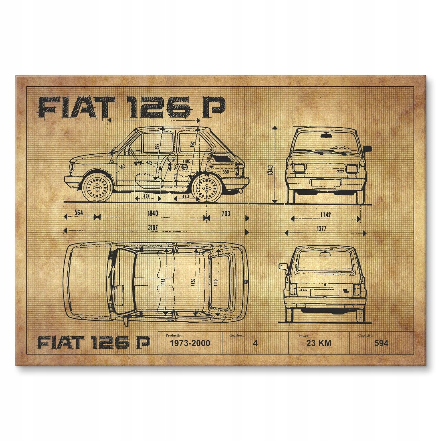 

Blacha metal duży samochód auto Fiat 126 p