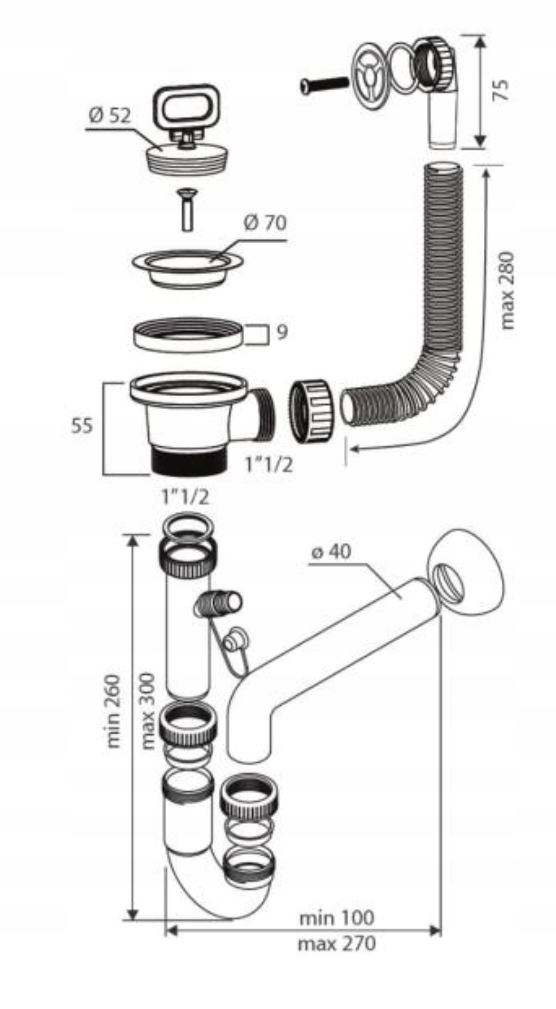 SYFON Z PRZELEWEM DO ZLEWU GOSPODARCZEGO Marka Granitan