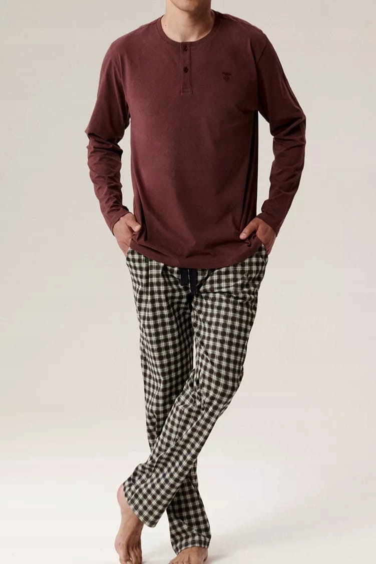 Pánské bavlněné pyžamo Atlantic NMP-394 burgundské [Velikost S]