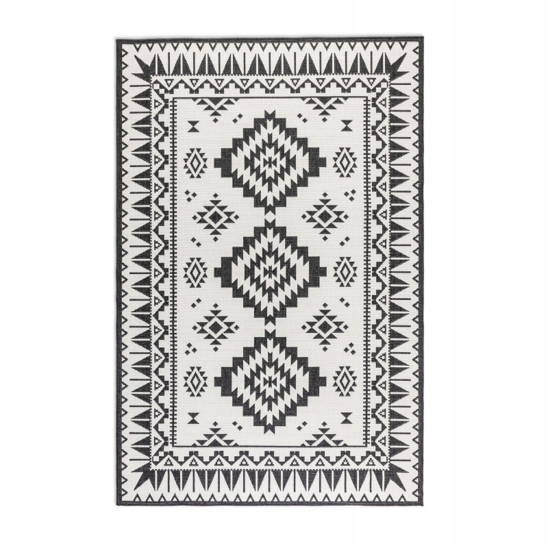 Koberec na terasu 120x170 cm, čierno-krémový obojstranný, šnúrkový, plocho tkaný