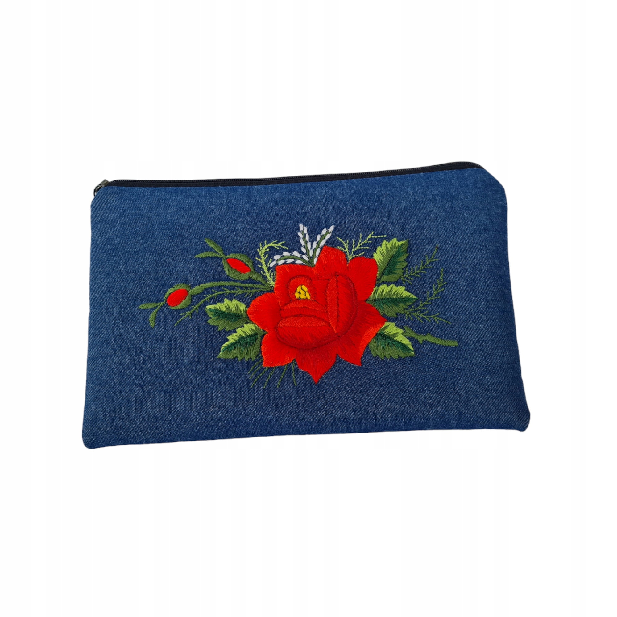 Plochá Kosmetická Taška Folk Rybářská Výšivka Barva Jeans