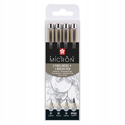 Pisaki Pigma Micron - Light Cool Gray, Sakura 3+1