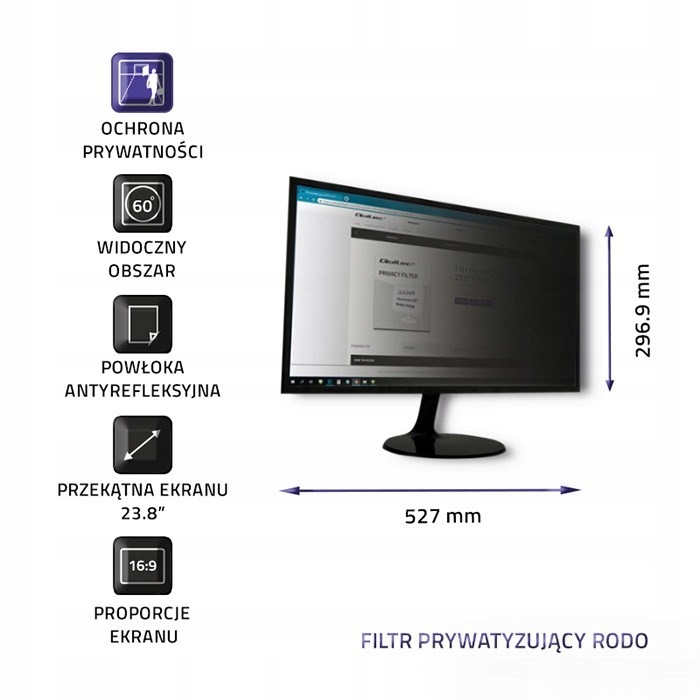 Filtr prywatyzujący Rodo Qoltec 51059 Proporcje ekranu 16:9