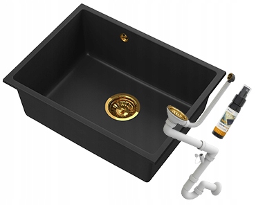 Jednokomorový granitový drez Manado 60, zlatý sifón