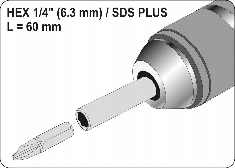 YATO YT-04690 Adapter sds plus do bitów 1/4 cala Grubość nasady bitu 1/4