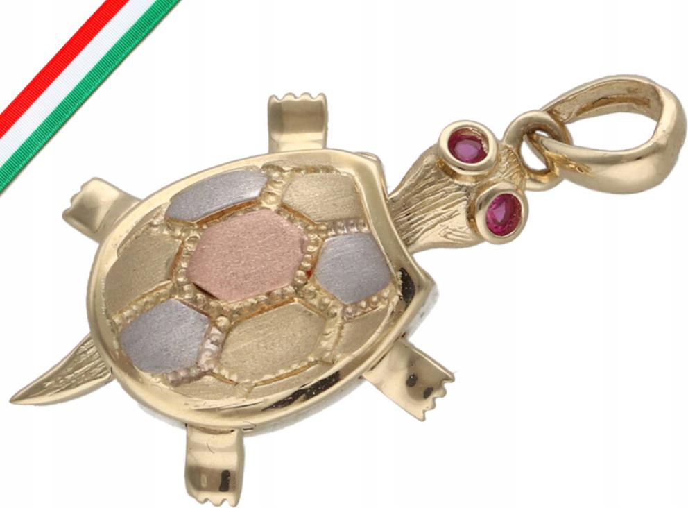 Zlatý přívěsek 585 želva ve třech barvách zlata, módní jako dárek 14k