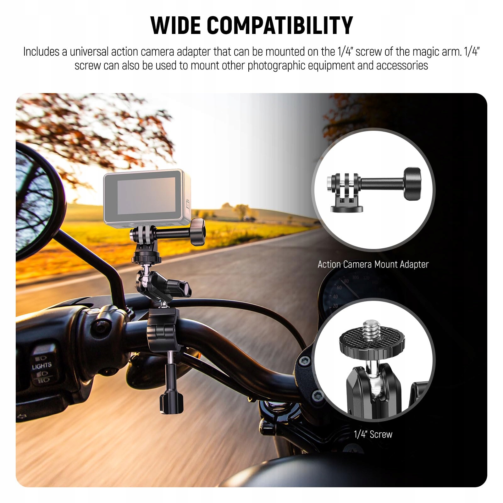 Uchwyt Do Kamer Sportowych Na Kierownicę 360° GoPro Insta360 DJI NEEWER — miniatura 3