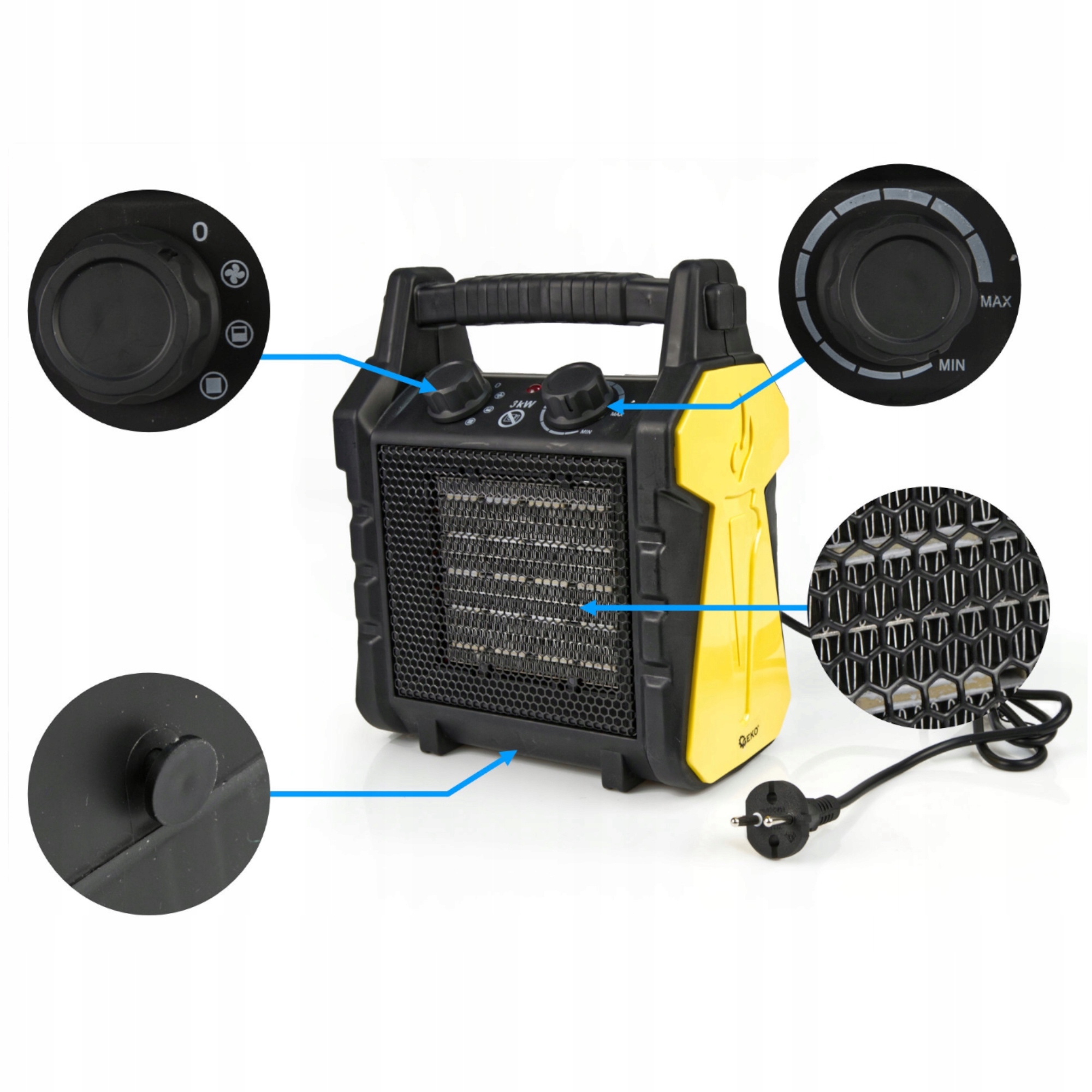 Přenosný elektrický ohřívač o výkonu 3000 W s termostatem G80406