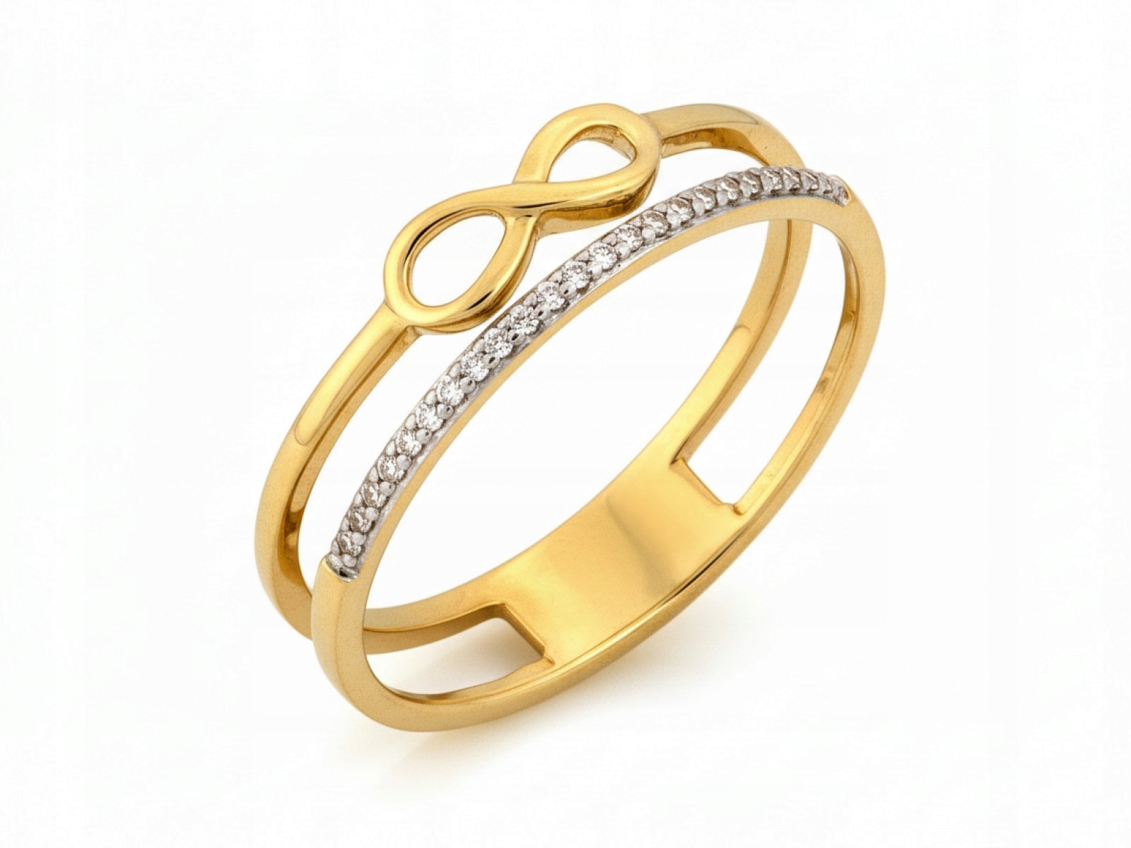 Zlatý prstýnek 585 módní s nekonečnem a brilianty 0,045 ct r15