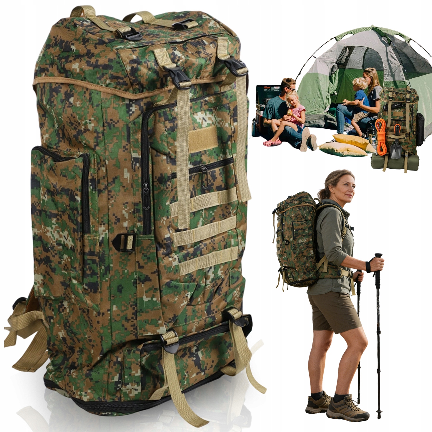 Plecak Turystyczny 100L Torba Wyprawowy Kamuflaż Dżungli Wodoodporny