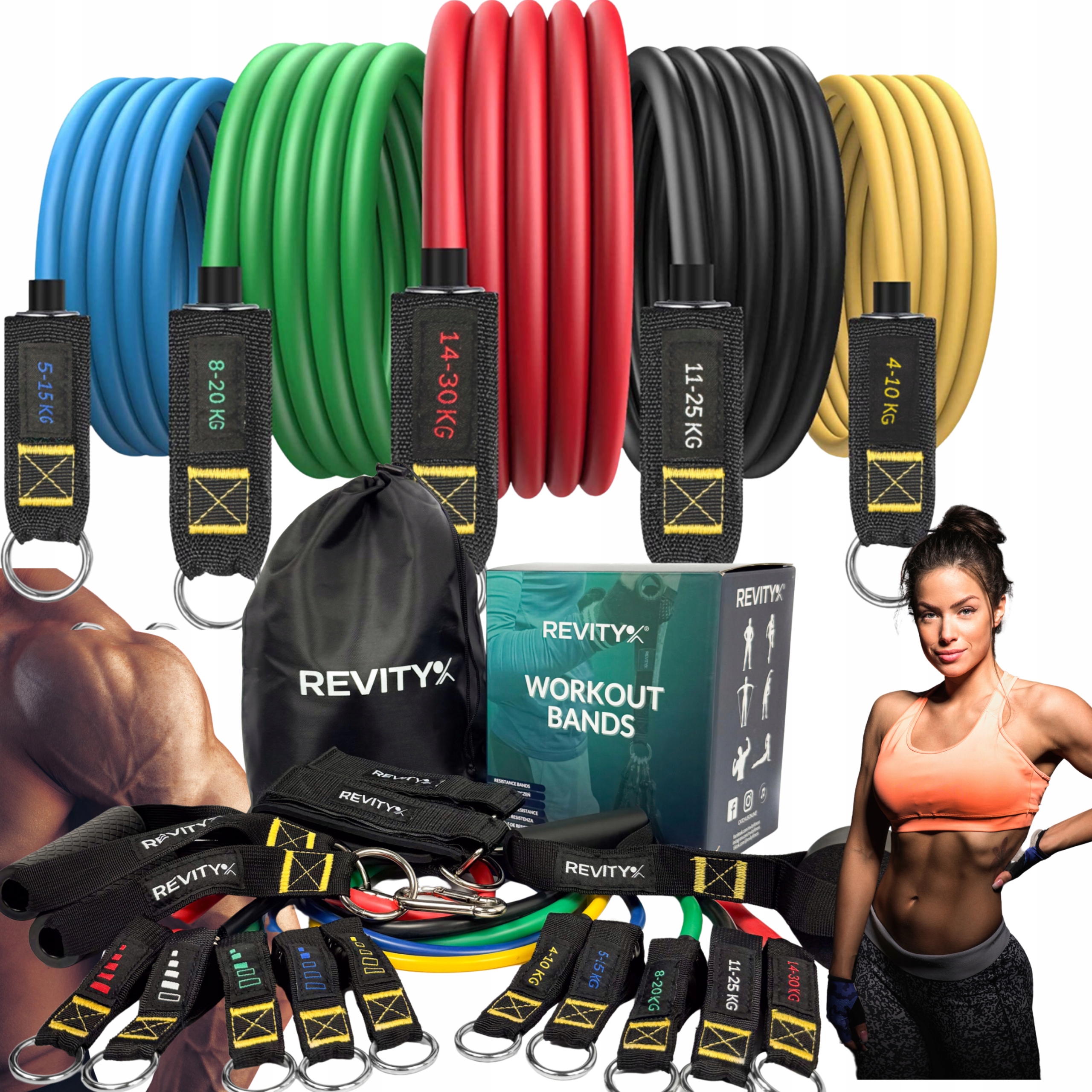 Sada Odporových Gum Pro Cvičení 12V1 Bands Pro Fitness Workout Do 100 Kg