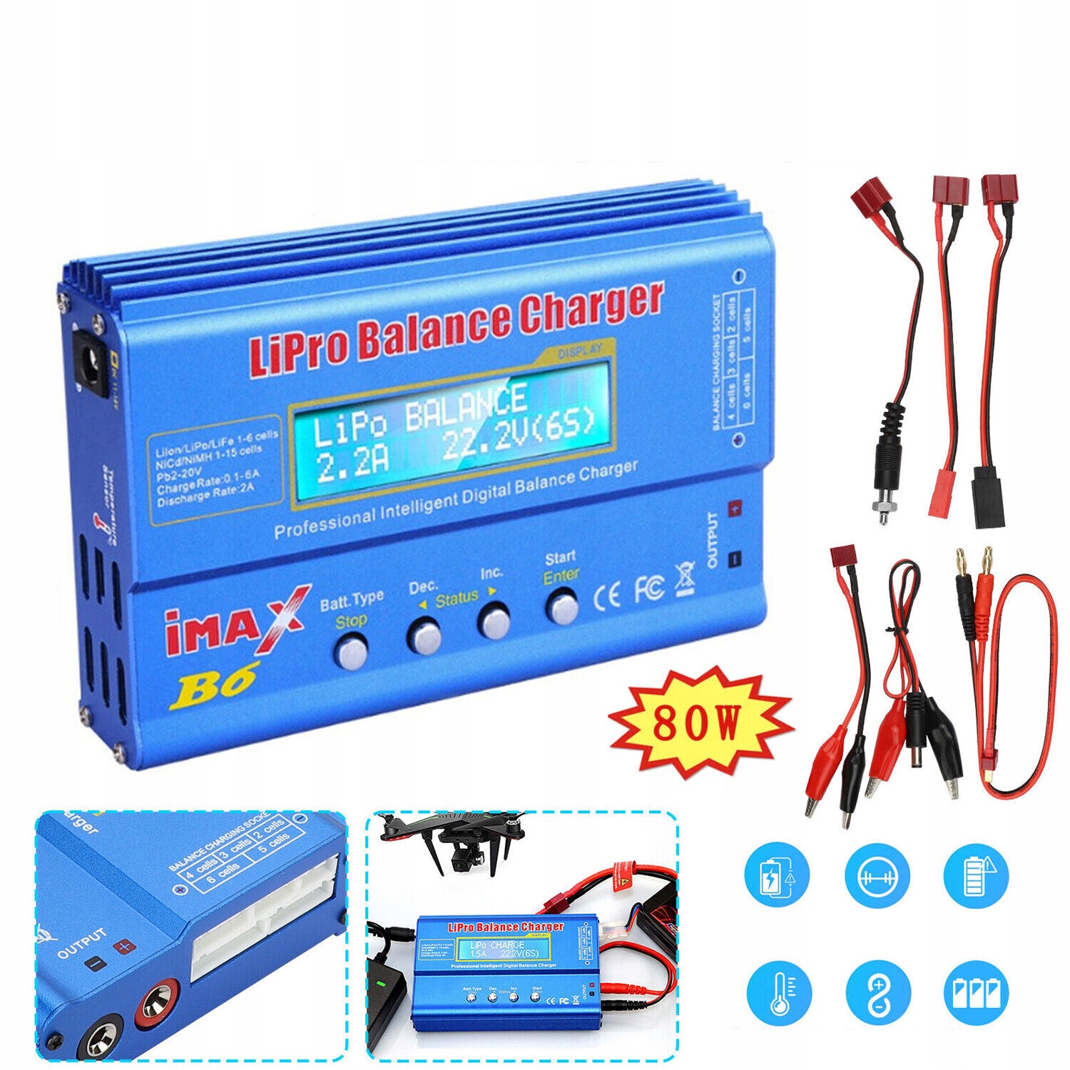 LIPO ŁADOWARKA BALANSOWA, IMAX B6 80W CYFROWY LCD ŁADOWARKA DO RÓWNOLEGŁEGO Model IMAX B6 80W Ladowarka