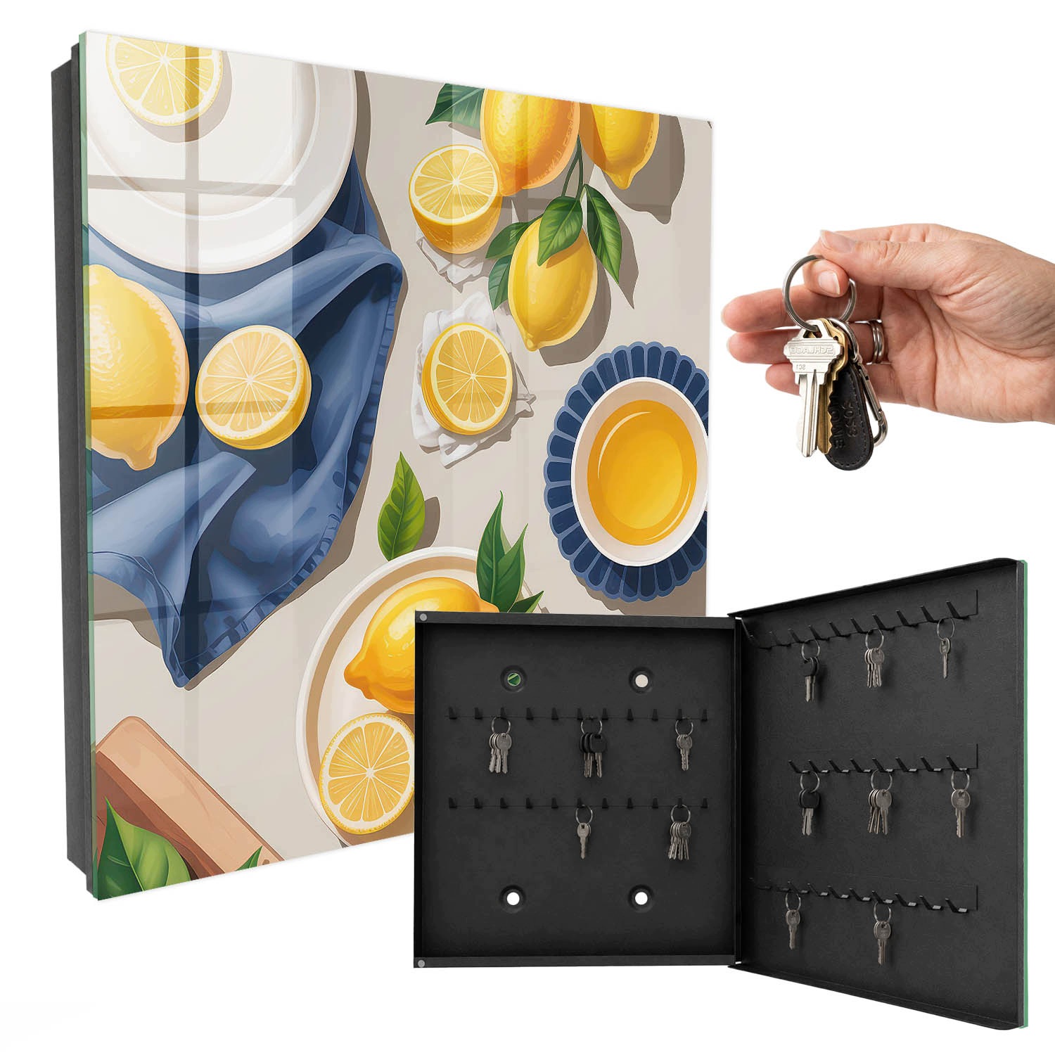 Skříňka Organizér Úložný prostor na klíče Citronový Stůl Černá Pravá 30x30 cm